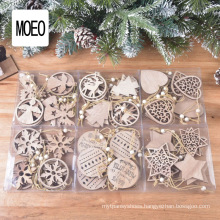 Christmas Decoration Supplies Boxed Wooden Christmas Snowflake Small Pendant Laser Cutting Hollow-out Ornaments
